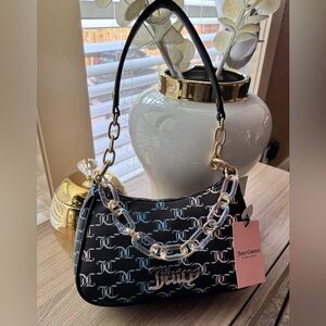 Juicy Couture Black and Blue Logo Shoulder Bag